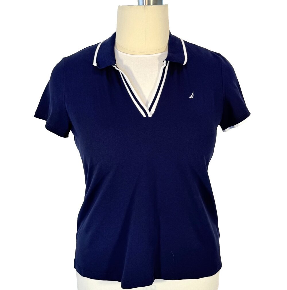 Nautica Women's XXL Polo Shirt Navy Collared Short Sleeve Pique Cotton - Picture 2 of 10